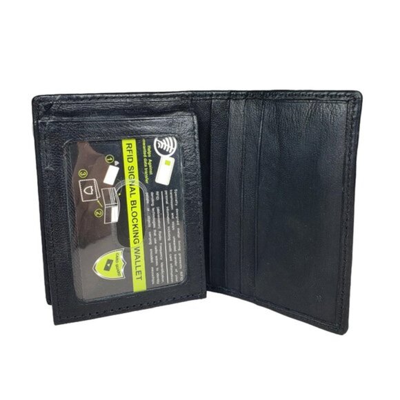 Men's Black RFID Blocking Sheep Cabretta L-Fold Wallet NEW in Box - Picture 5 of 6